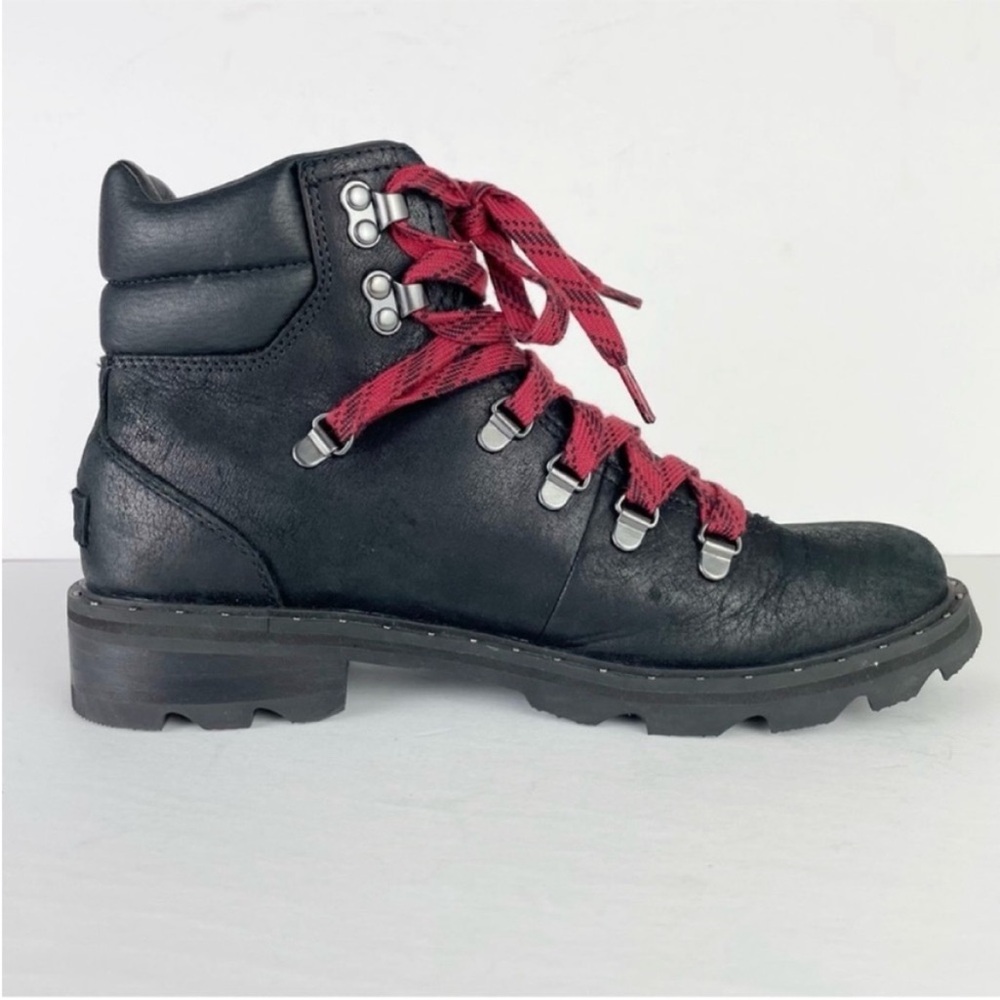 Sorel Lennox Hiker Black Waterproof Leather Bikercore Moto Ankle Boot - Picture 7 of 12